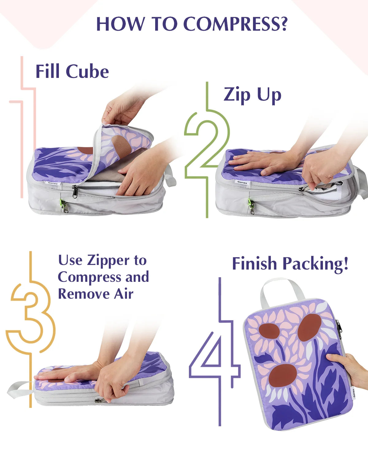gonex-compression-packing-cubes-4-piece-set-with-floral-pattern image 8