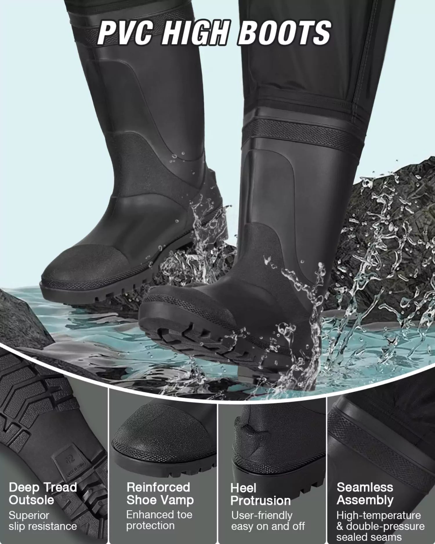 gonex-pvc-chest-wader-with-boot-hanger-waterproof-lightweight image 4