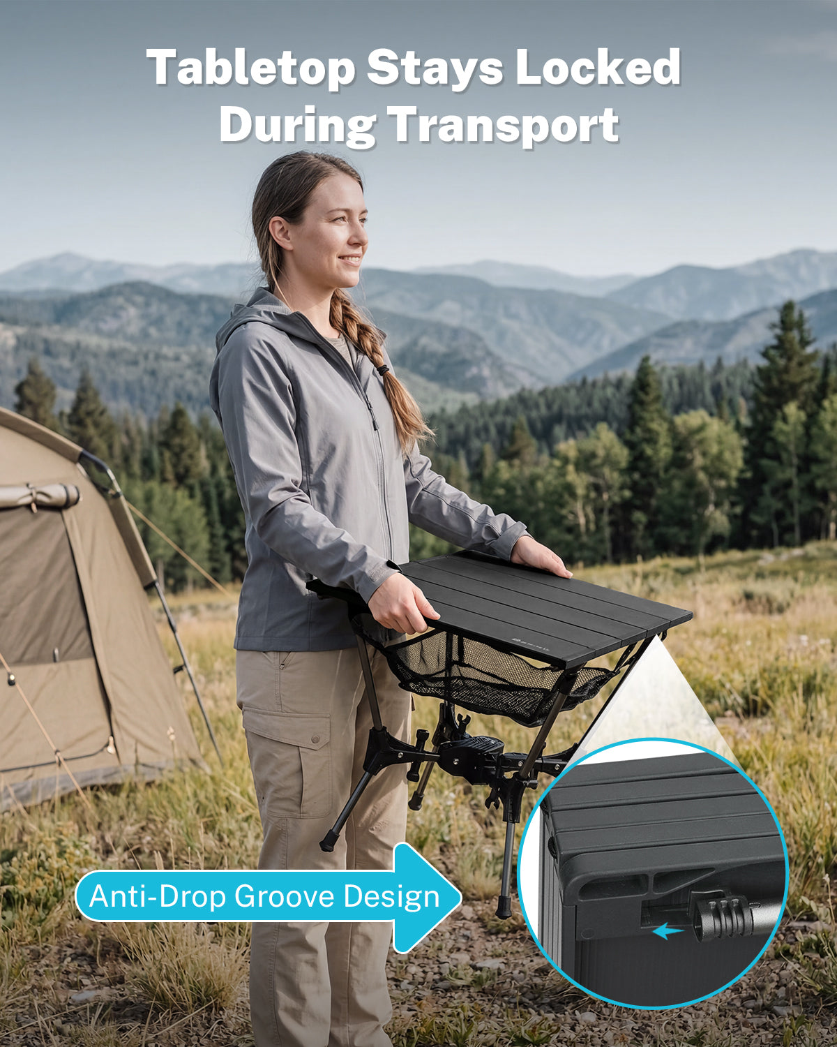 gonex-folding-aluminum-camping-table-swift-x-frame-110-lbs-capacity-mesh-pocket- image 6