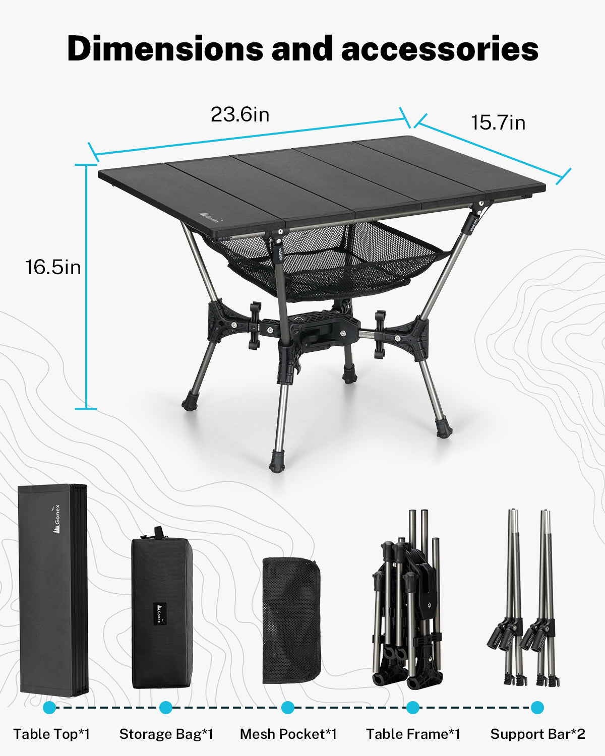 gonex-folding-aluminum-camping-table-swift-x-frame-110-lbs-capacity-mesh-pocket- image 4