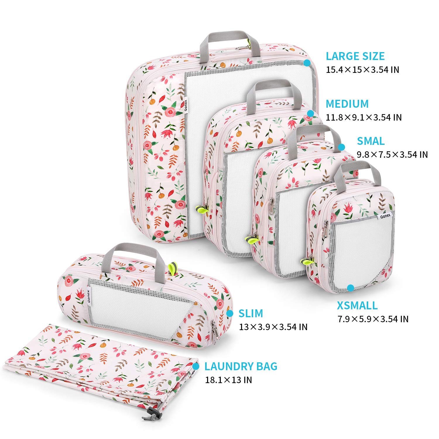 gonex-floral-compression-packing-cubes-6-piece-set-with-laundry-bag image 5