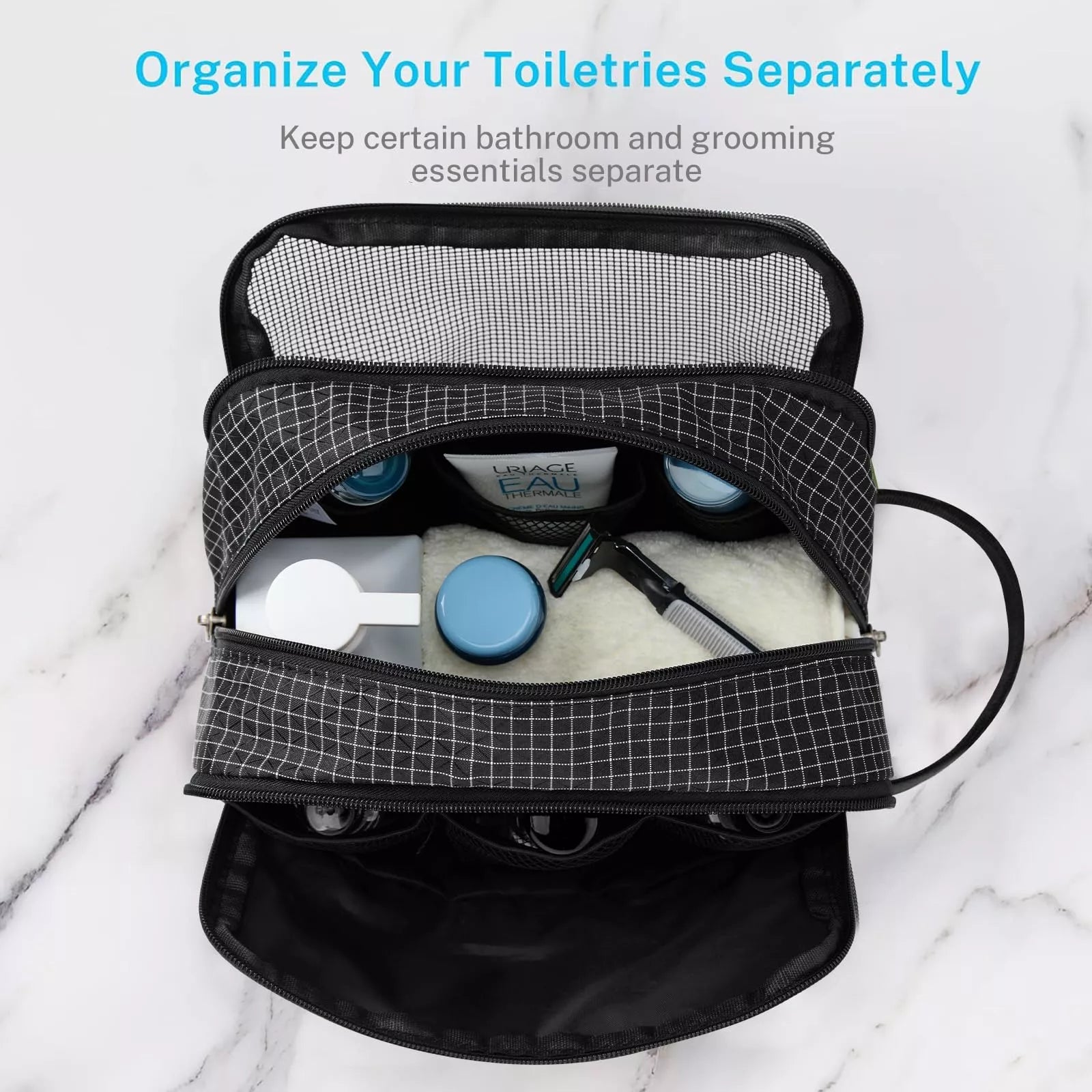gonex-checkered-travel-toiletry-bag-water-resistant-nylon-dopp-kit-with-checkere image 4