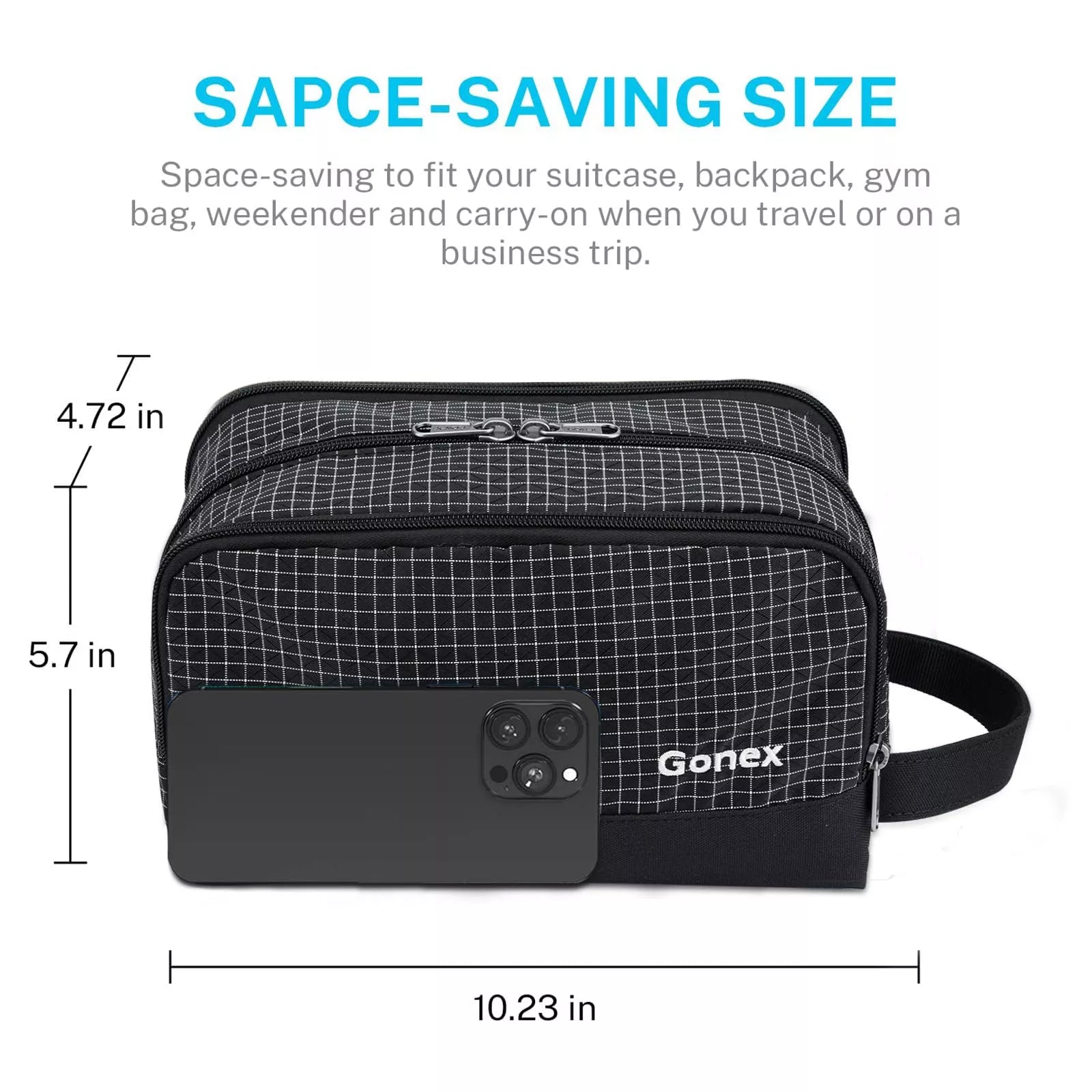 gonex-checkered-travel-toiletry-bag-water-resistant-nylon-dopp-kit-with-checkere image 3