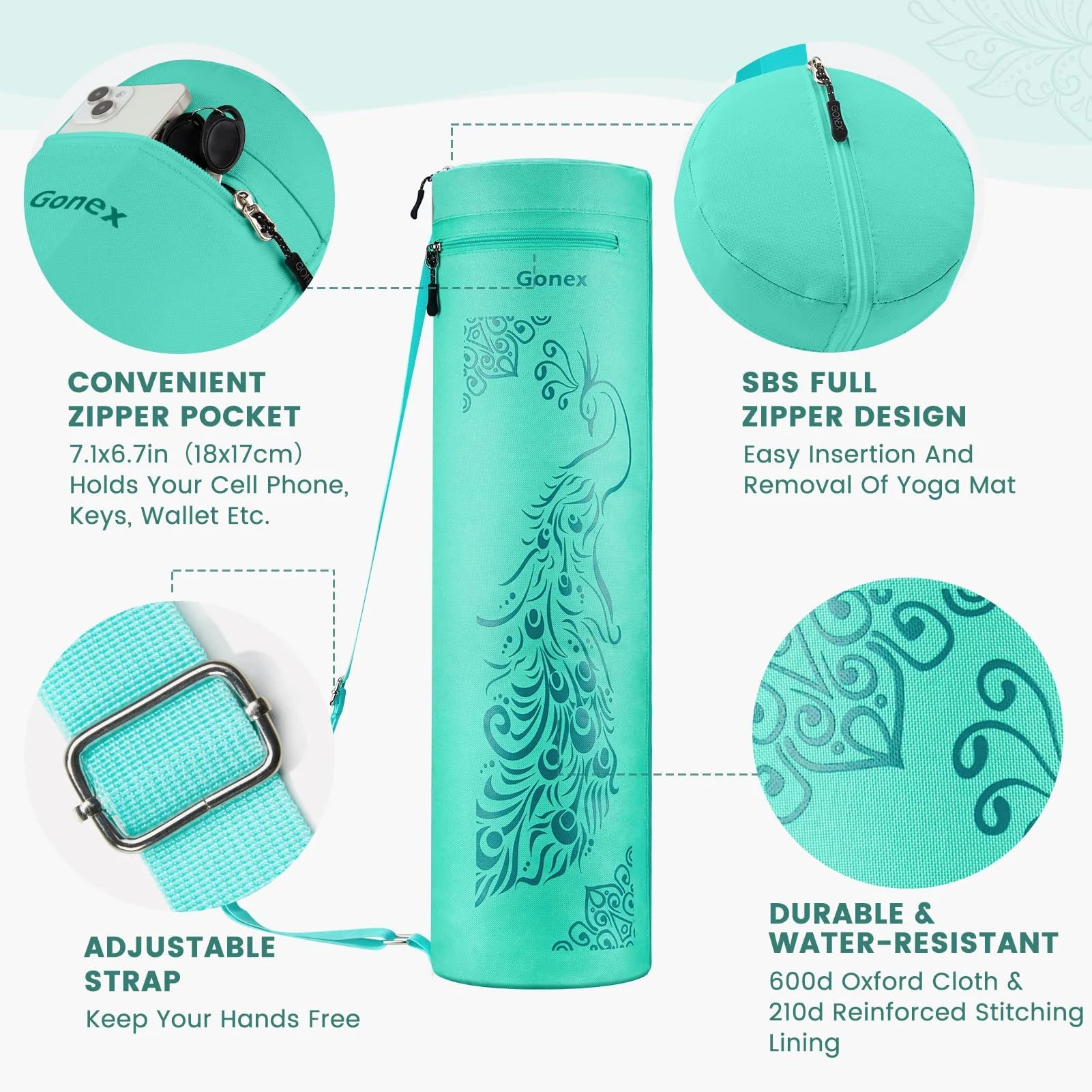 gonex-yoga-mat-bag-with-peacock-pattern-28-x-7-diameter image 4