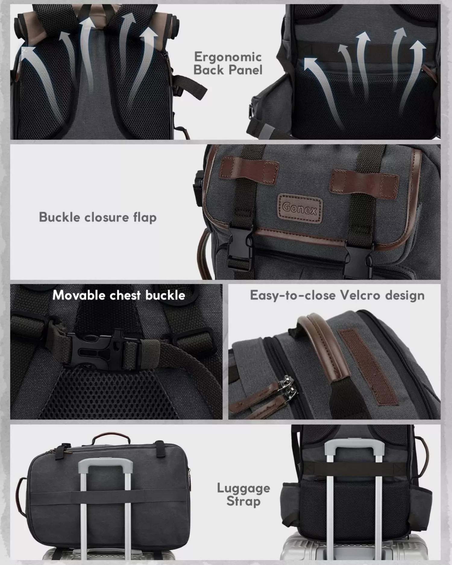 gonex-vintage-canvas-backpack-3-in-1-convertible-travel-bag-40l-45l image 6