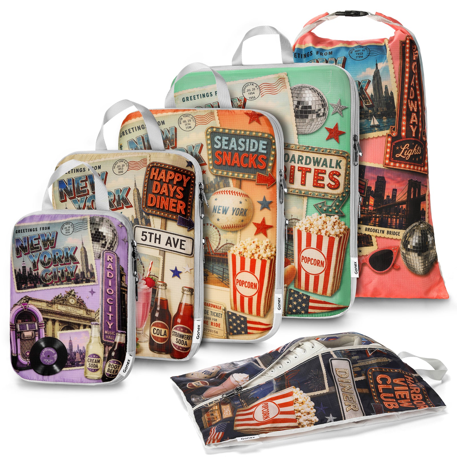 gonex-new-york-compression-packing-cubes-7-piece-set-with-vintage-nyc-artwork image 1