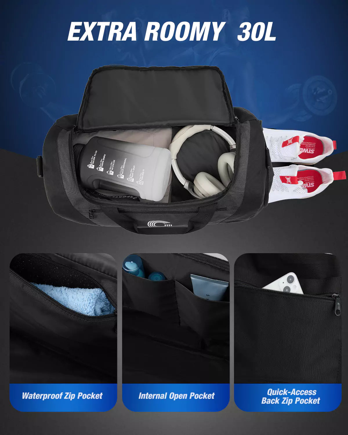 gonex-30l-sports-gym-duffle-bag-with-shoe-compartment-carry-on-size image 3