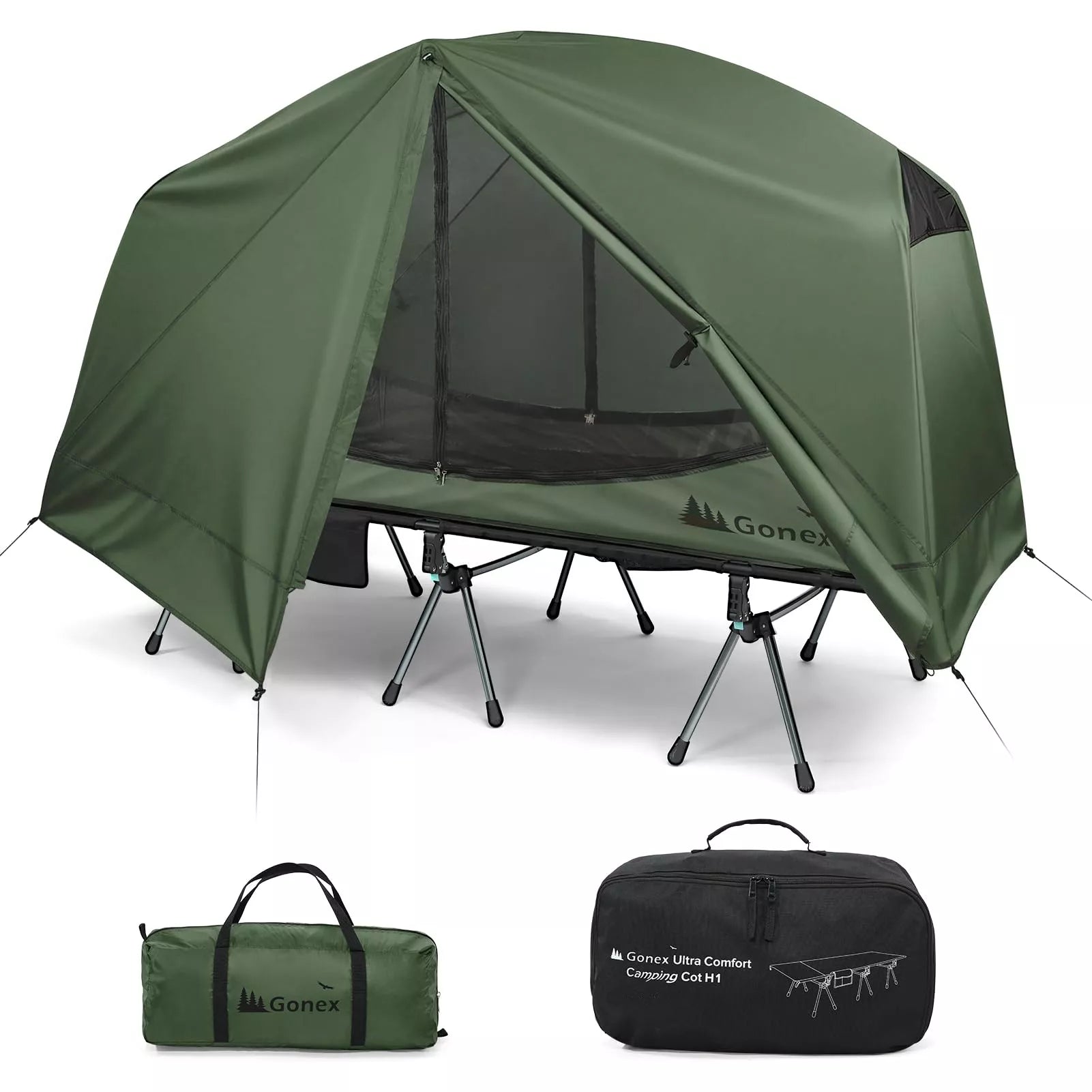 gonex-1-person-off-ground-folding-camping-cot-combo-extra-wide-with-integrated-t image 1