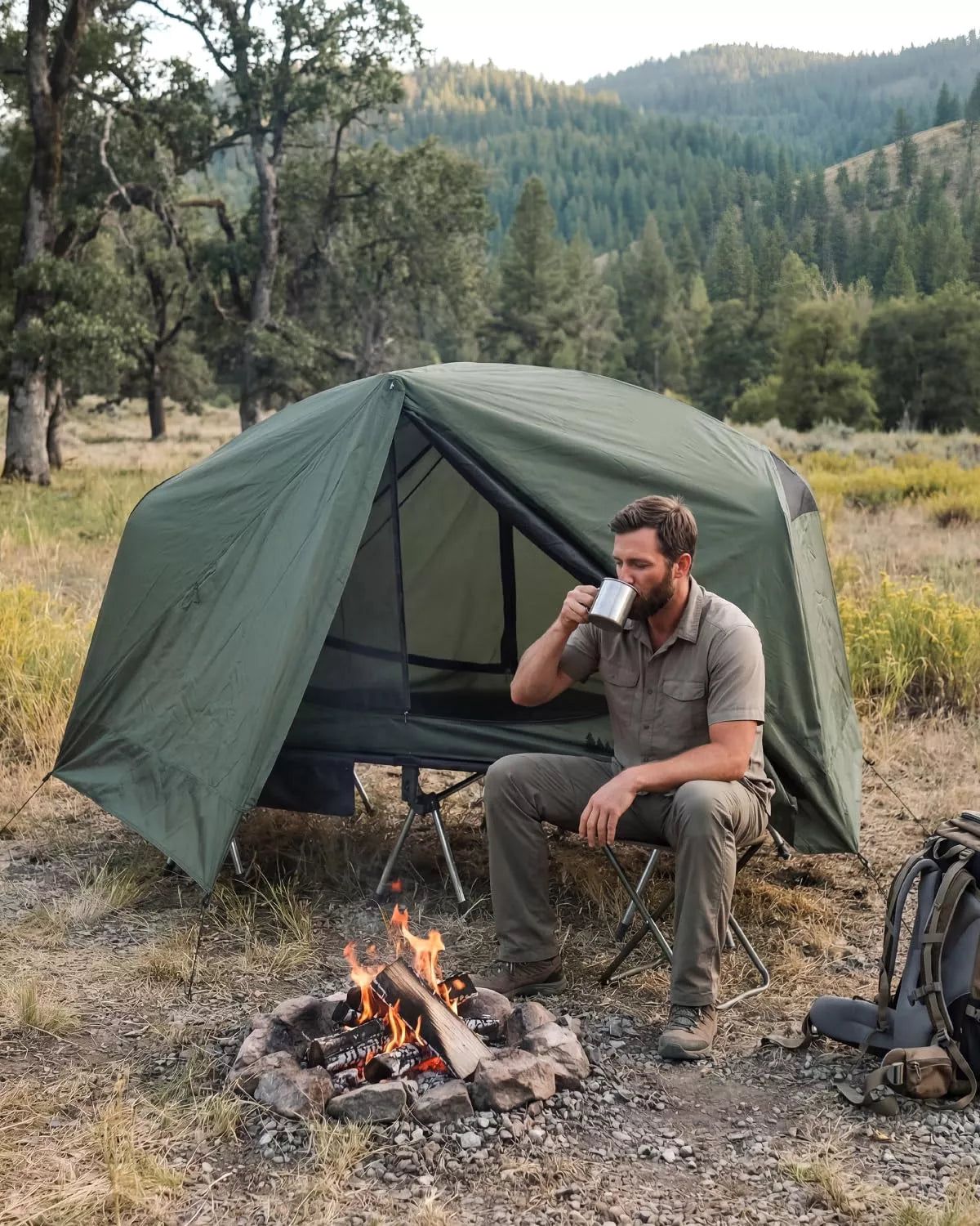 gonex-1-person-off-ground-folding-camping-cot-combo-extra-wide-with-integrated-t image 2