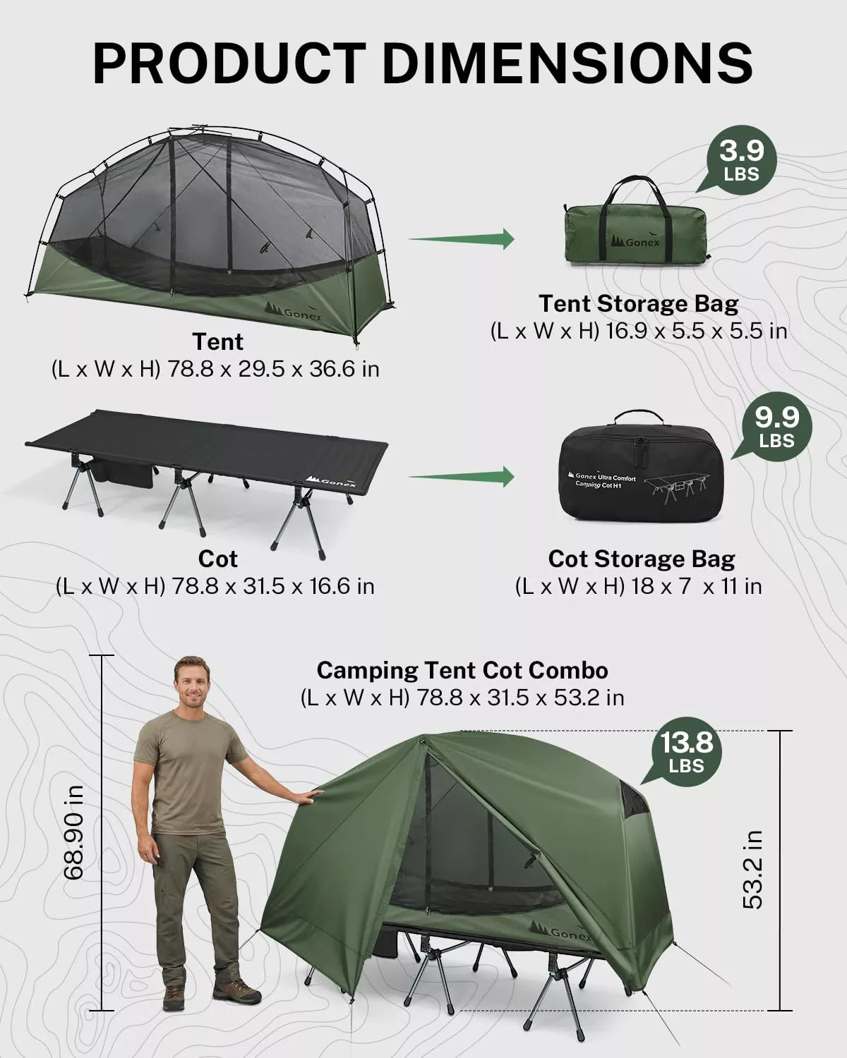gonex-1-person-off-ground-folding-camping-cot-combo-extra-wide-with-integrated-t image 3