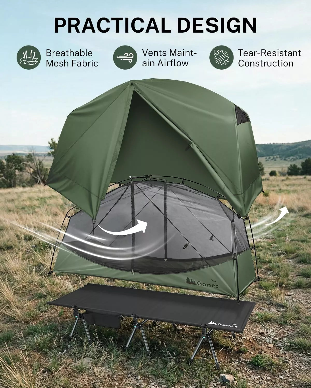 gonex-1-person-off-ground-folding-camping-cot-combo-extra-wide-with-integrated-t image 6