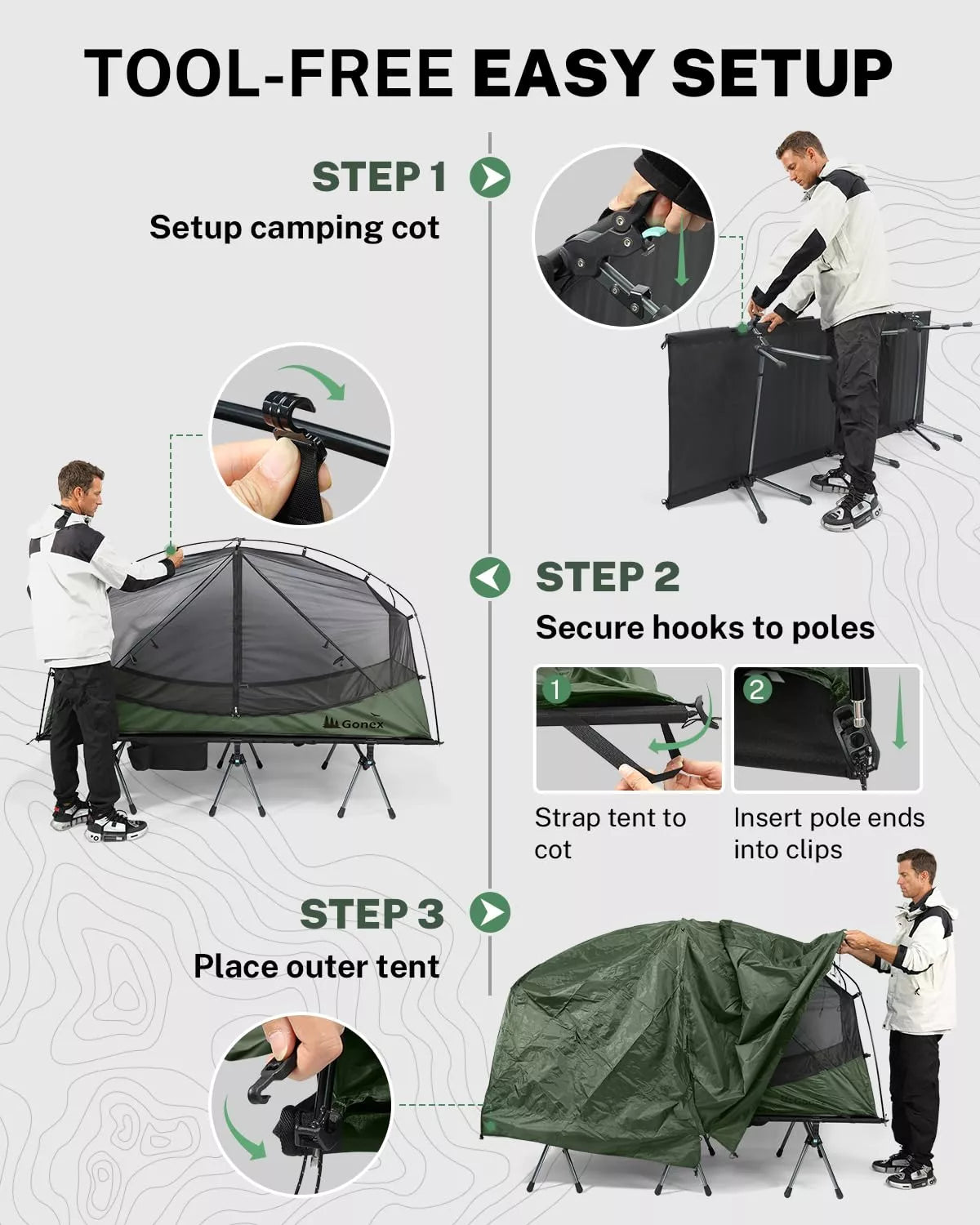 gonex-1-person-off-ground-folding-camping-cot-combo-extra-wide-with-integrated-t image 7