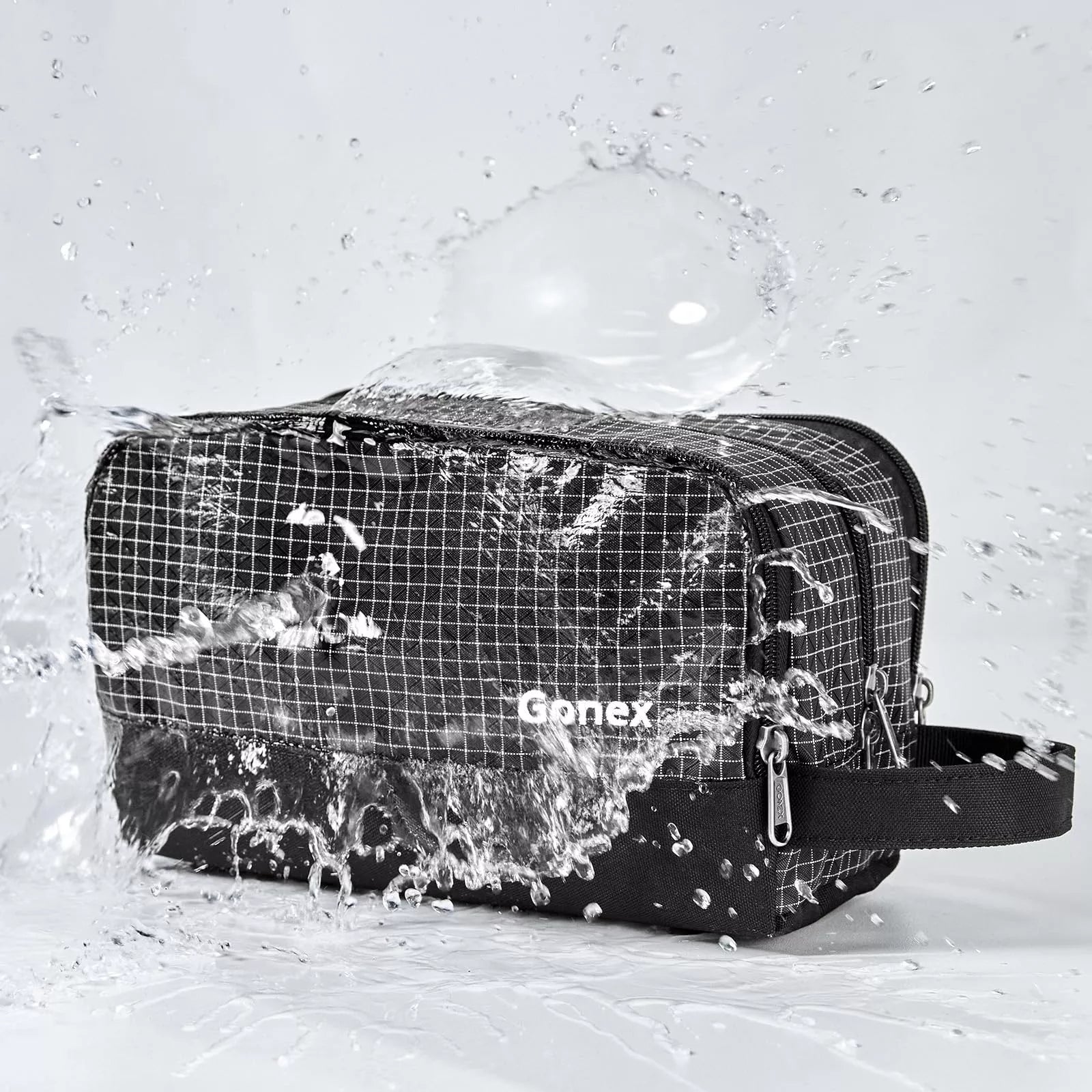 gonex-checkered-travel-toiletry-bag-water-resistant-nylon-dopp-kit-with-checkere image 2