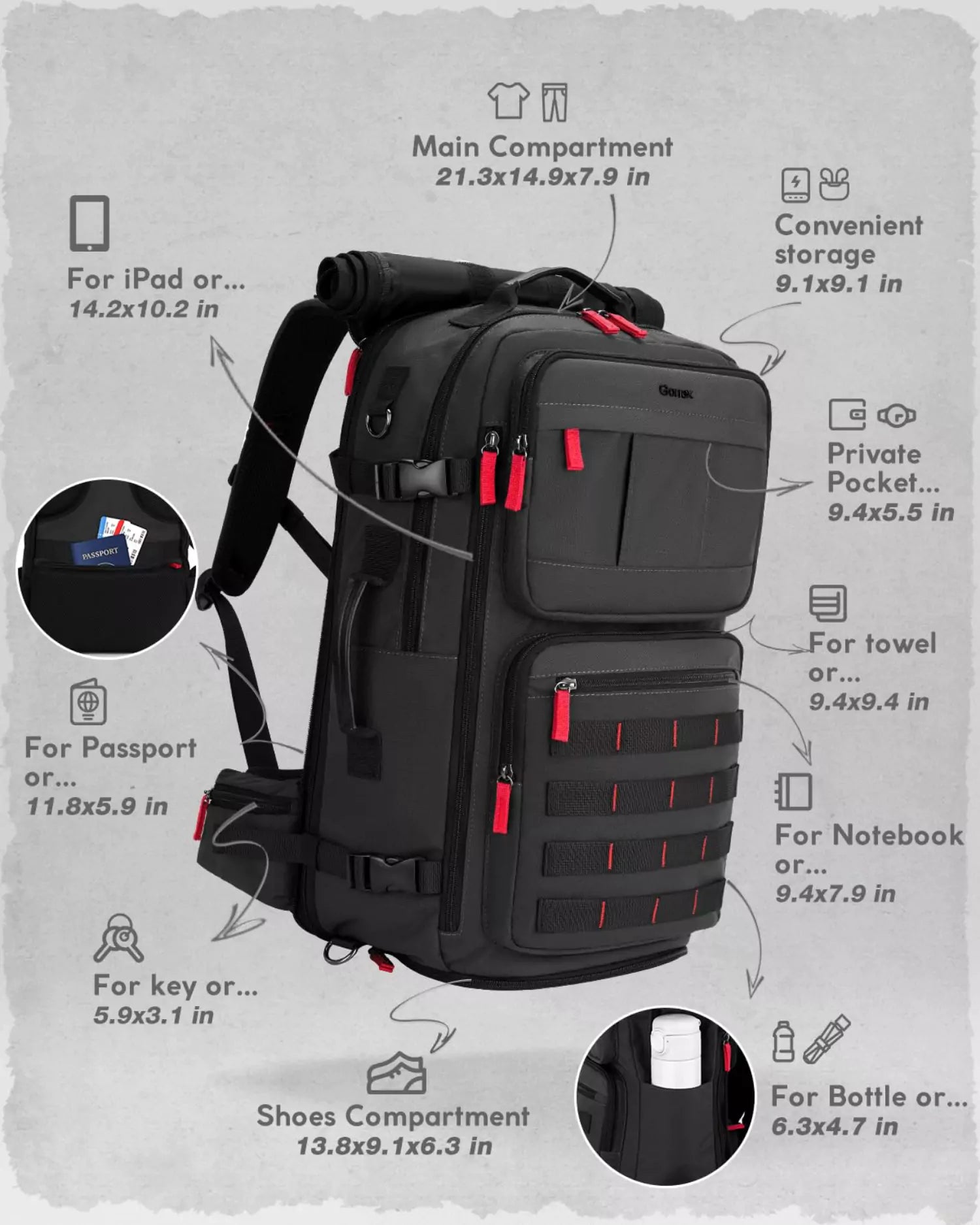 gonex-nylon-carry-on-travel-backpack-45l image 6