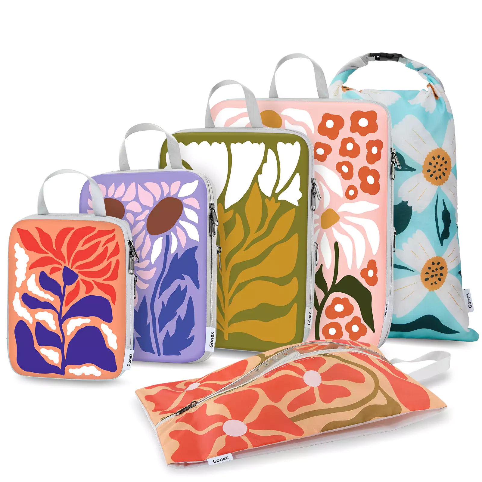 gonex-compression-packing-cubes-4-piece-set-with-floral-pattern image 4