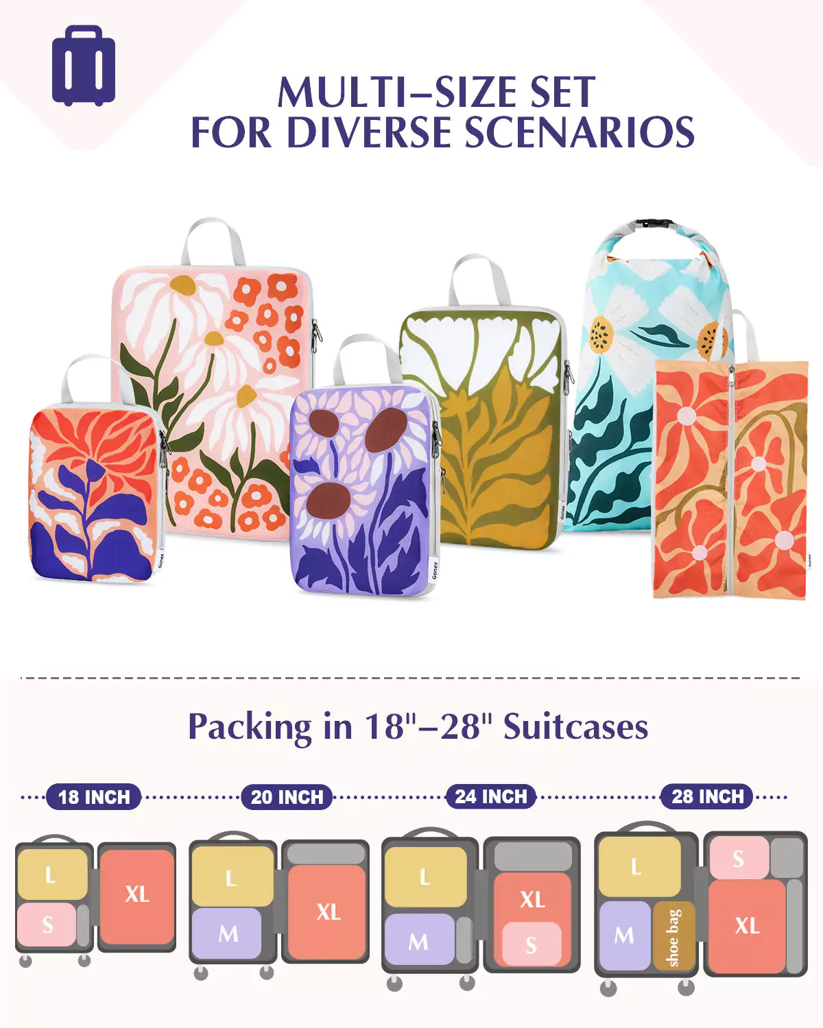 gonex-compression-packing-cubes-4-piece-set-with-floral-pattern image 5