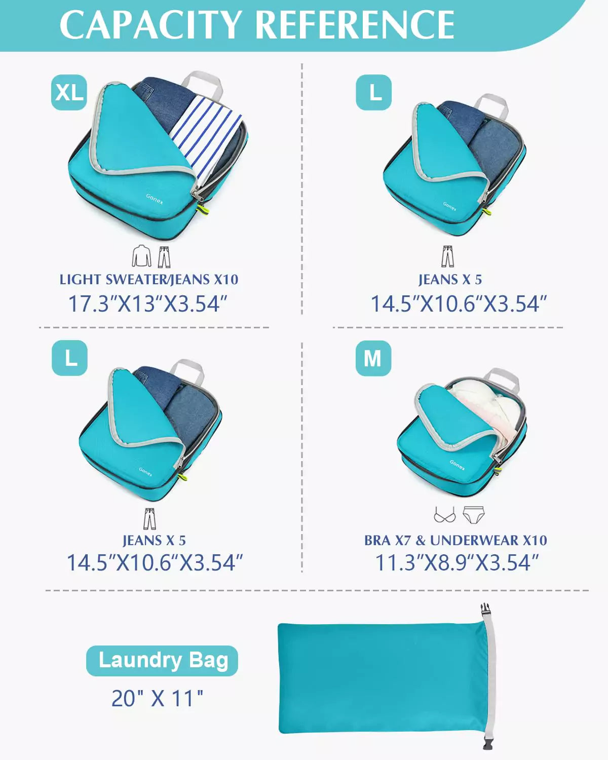 gonex-5-pcs-compression-packing-cubes-with-laundry-bag-rip-stop-nylon-travel-set image 5