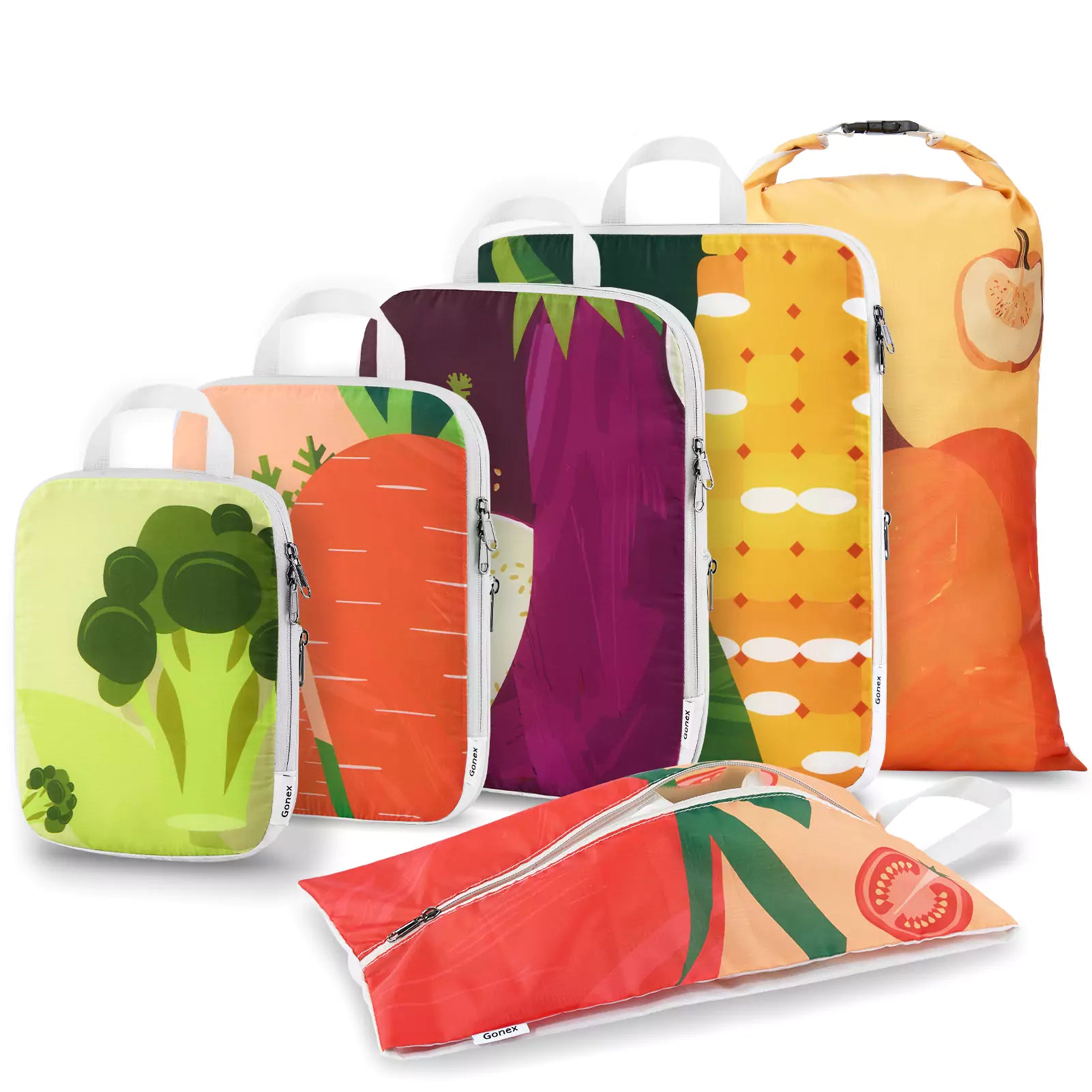 gonex-veggie-compression-packing-cubes-set-space-saving-cute-prints-dual-zipper- image 2