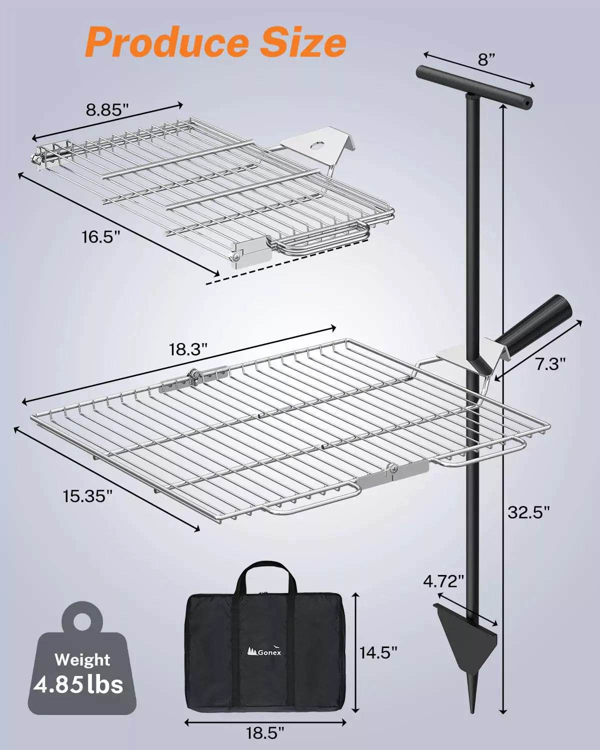 gonex-portable-folding-swivel-campfire-grill-grate-stainless-steel-with-storage- image 3