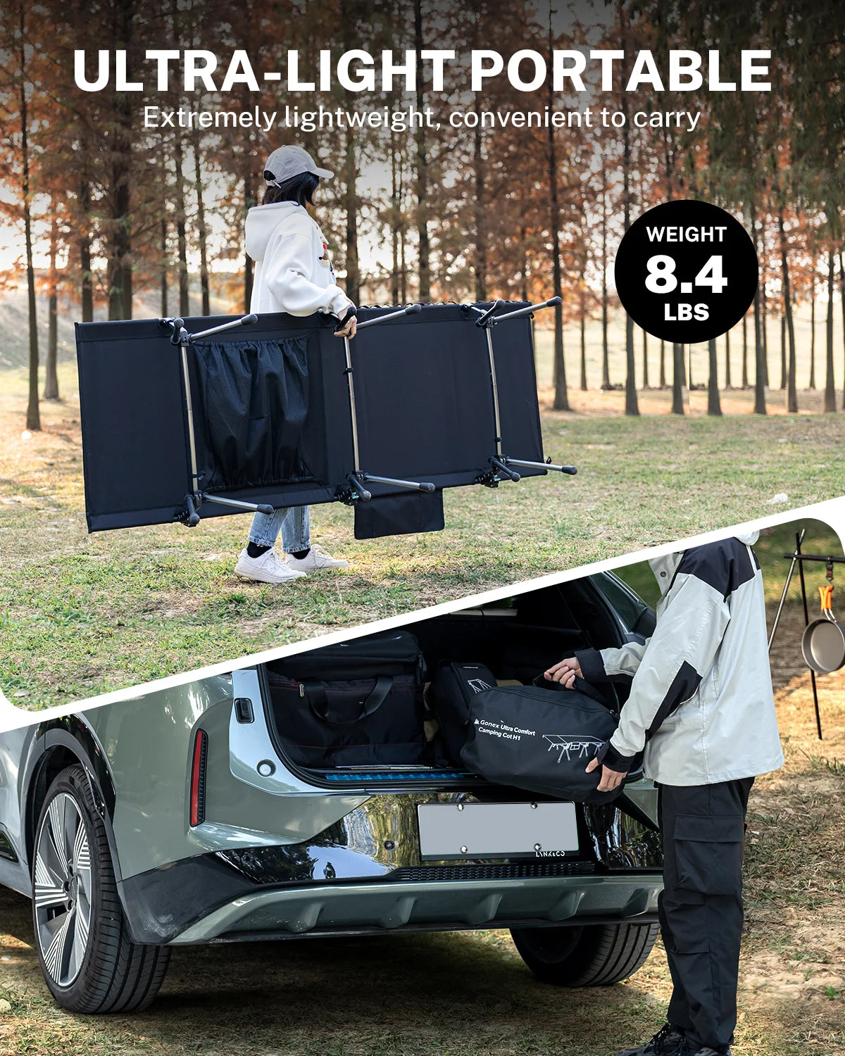 gonex-2-in-1-ultralight-folding-camping-cot-with-leg-extenders-350-lbs-capacity image 6