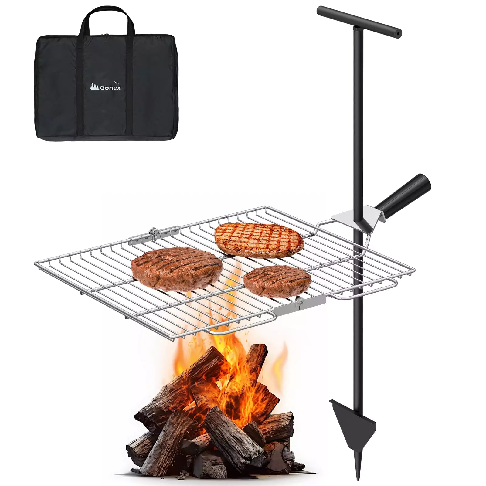 gonex-portable-folding-swivel-campfire-grill-grate-stainless-steel-with-storage- image 1