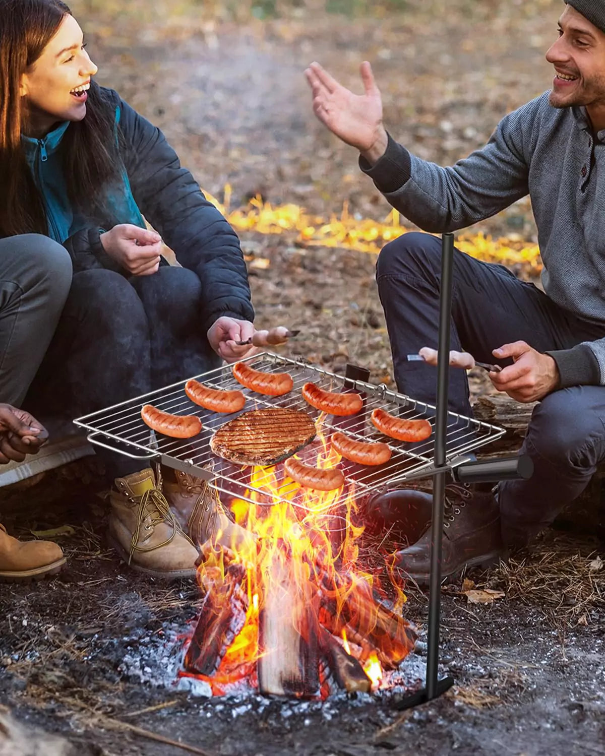 gonex-portable-folding-swivel-campfire-grill-grate-stainless-steel-with-storage- image 2