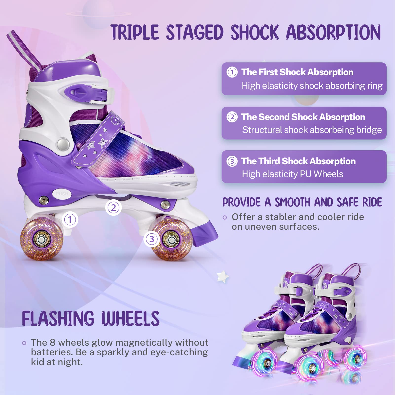 gonex-adjustable-light-up-roller-skates-for-kids-sizes-s-m-l image 4