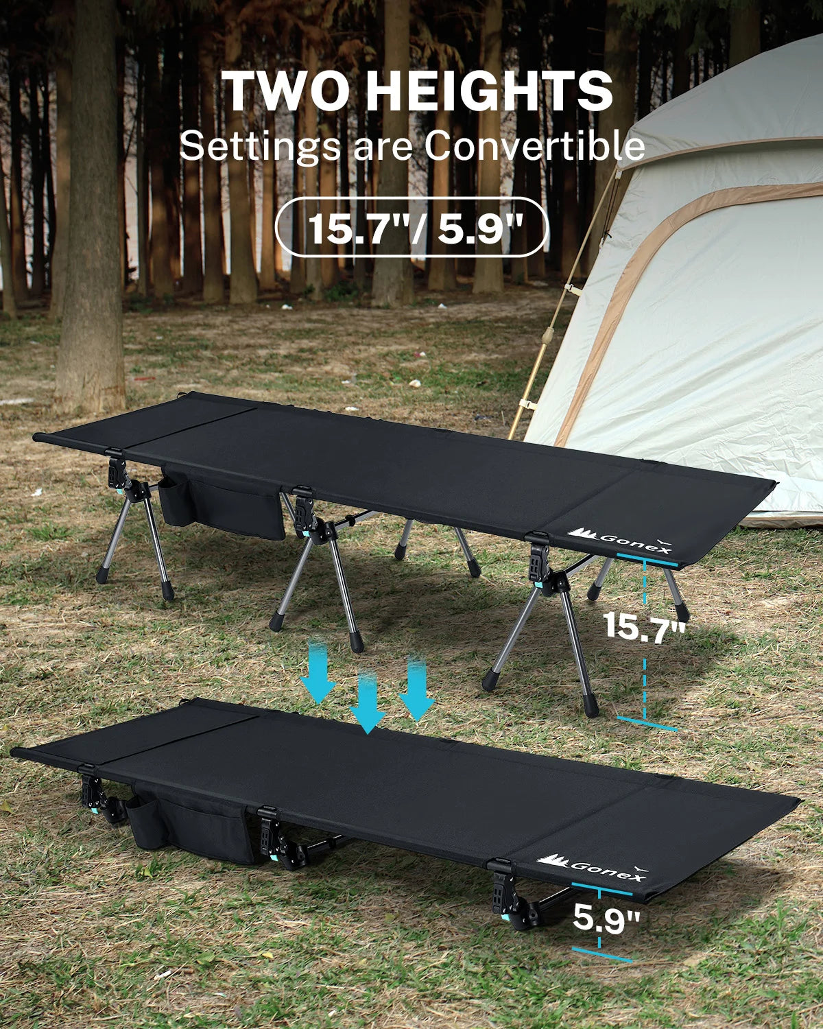 gonex-2-in-1-ultralight-folding-camping-cot-with-leg-extenders-350-lbs-capacity image 2