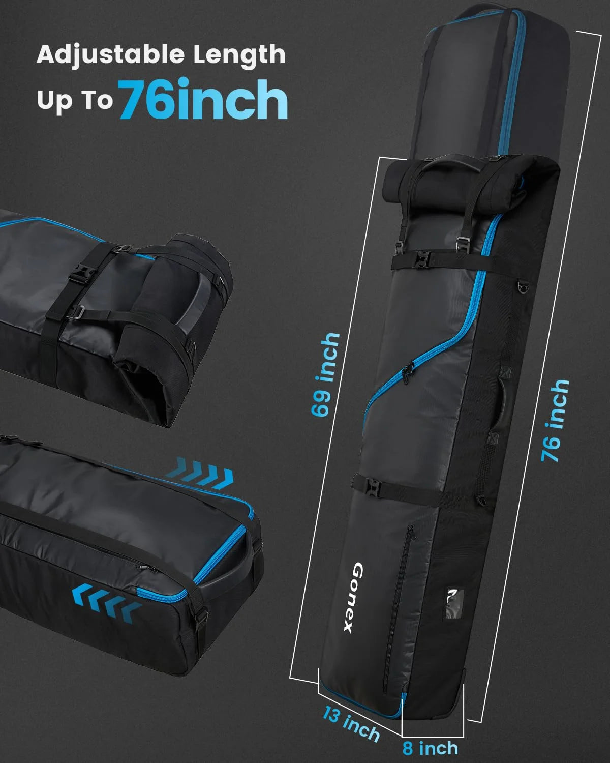 gonex-wheelie-snowboard-bag-with-10cm-wheels-175-190cm-adjustable image 4