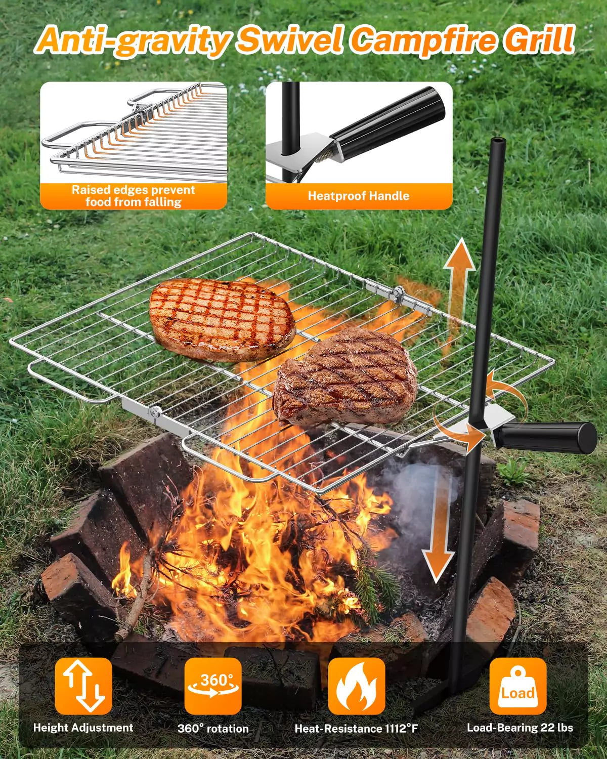 gonex-portable-folding-swivel-campfire-grill-grate-stainless-steel-with-storage- image 5