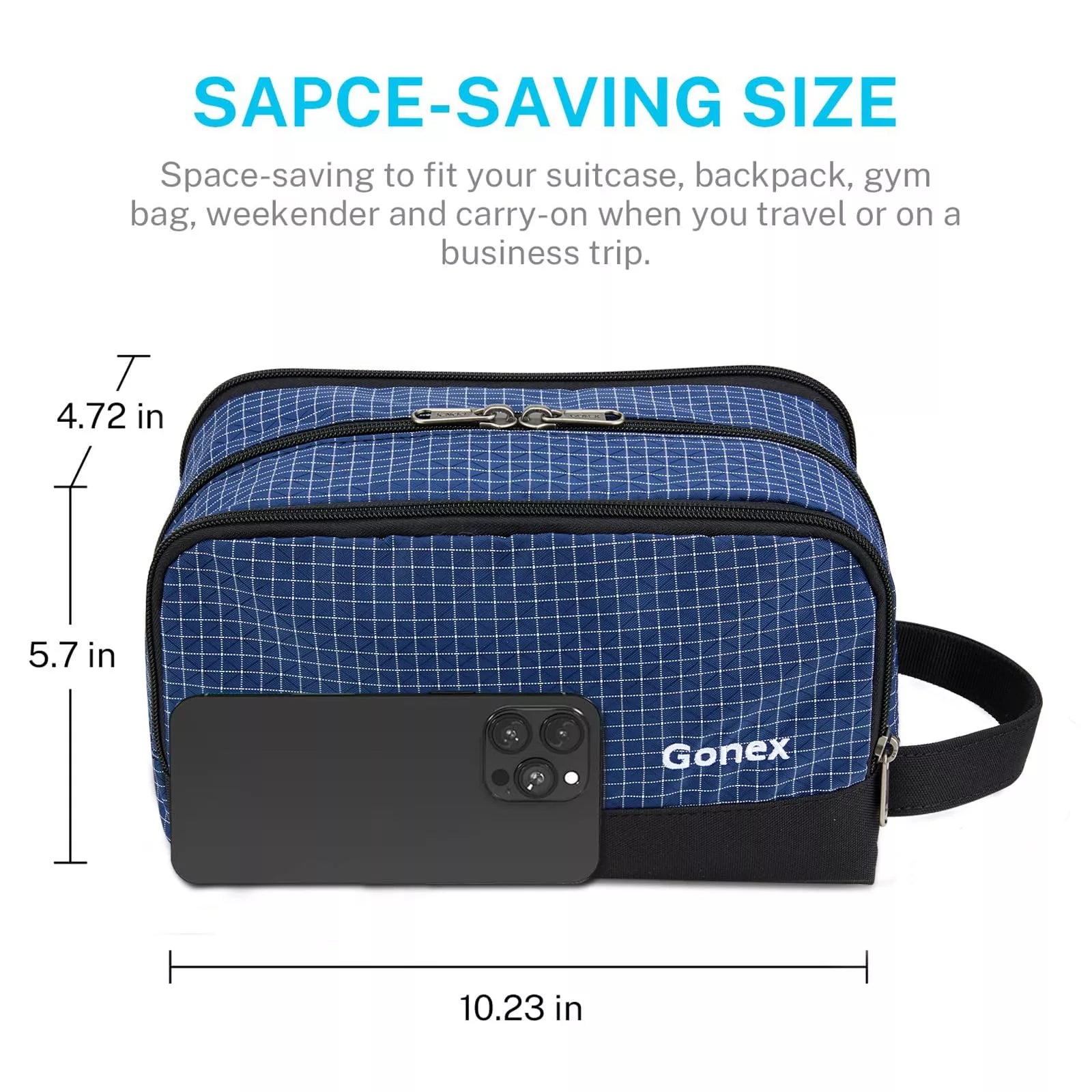 gonex-checkered-travel-toiletry-bag-water-resistant-nylon-dopp-kit-with-checkere image 8
