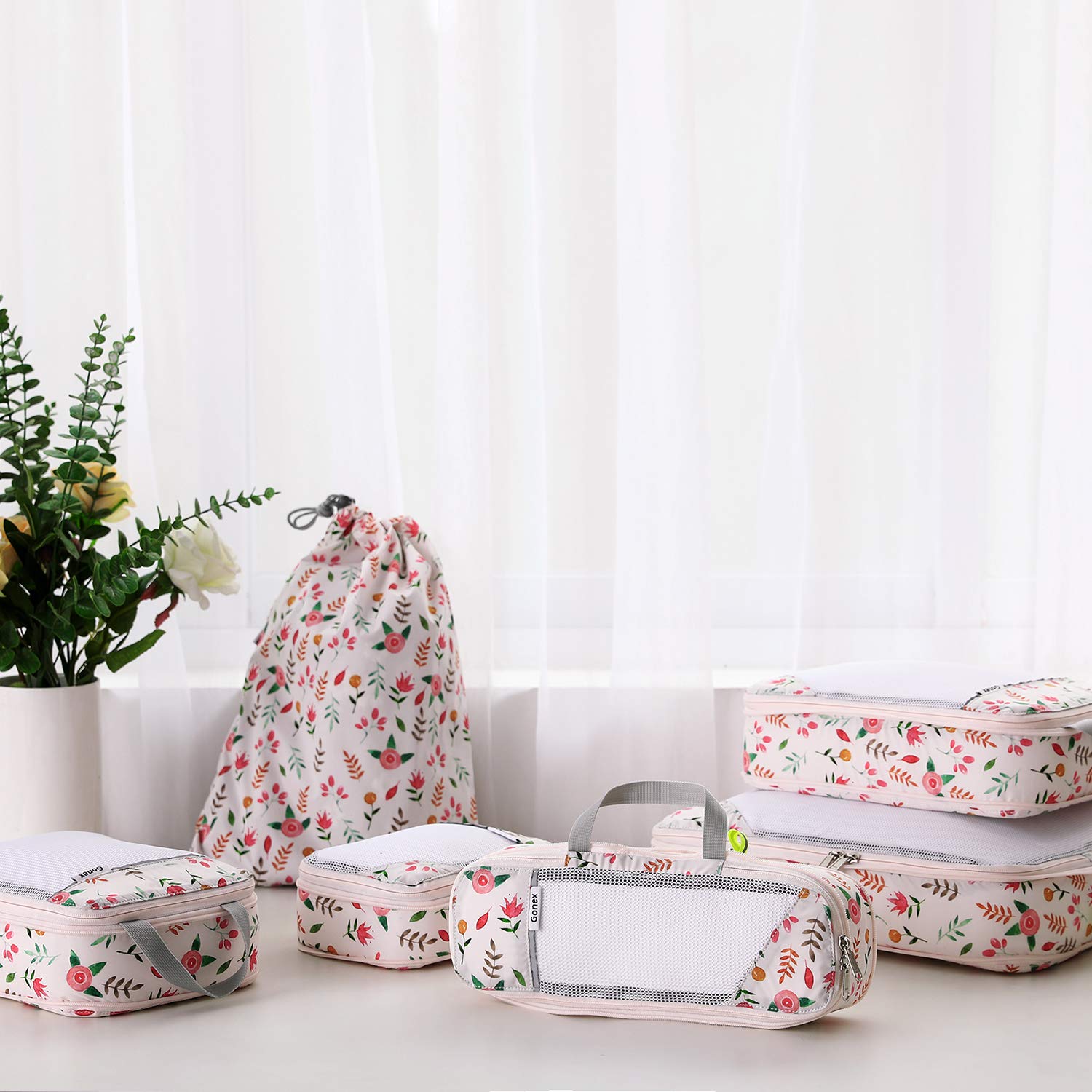 gonex-floral-compression-packing-cubes-6-piece-set-with-laundry-bag image 6