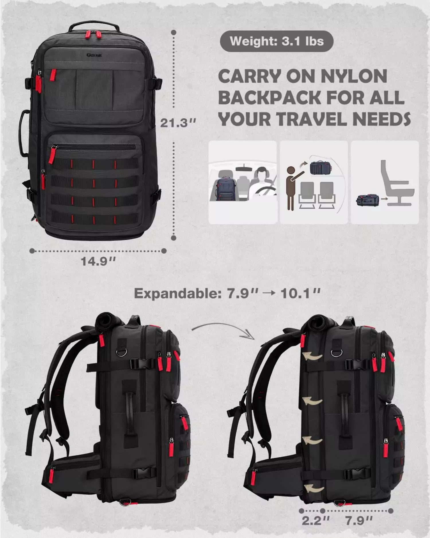 gonex-nylon-carry-on-travel-backpack-45l image 5