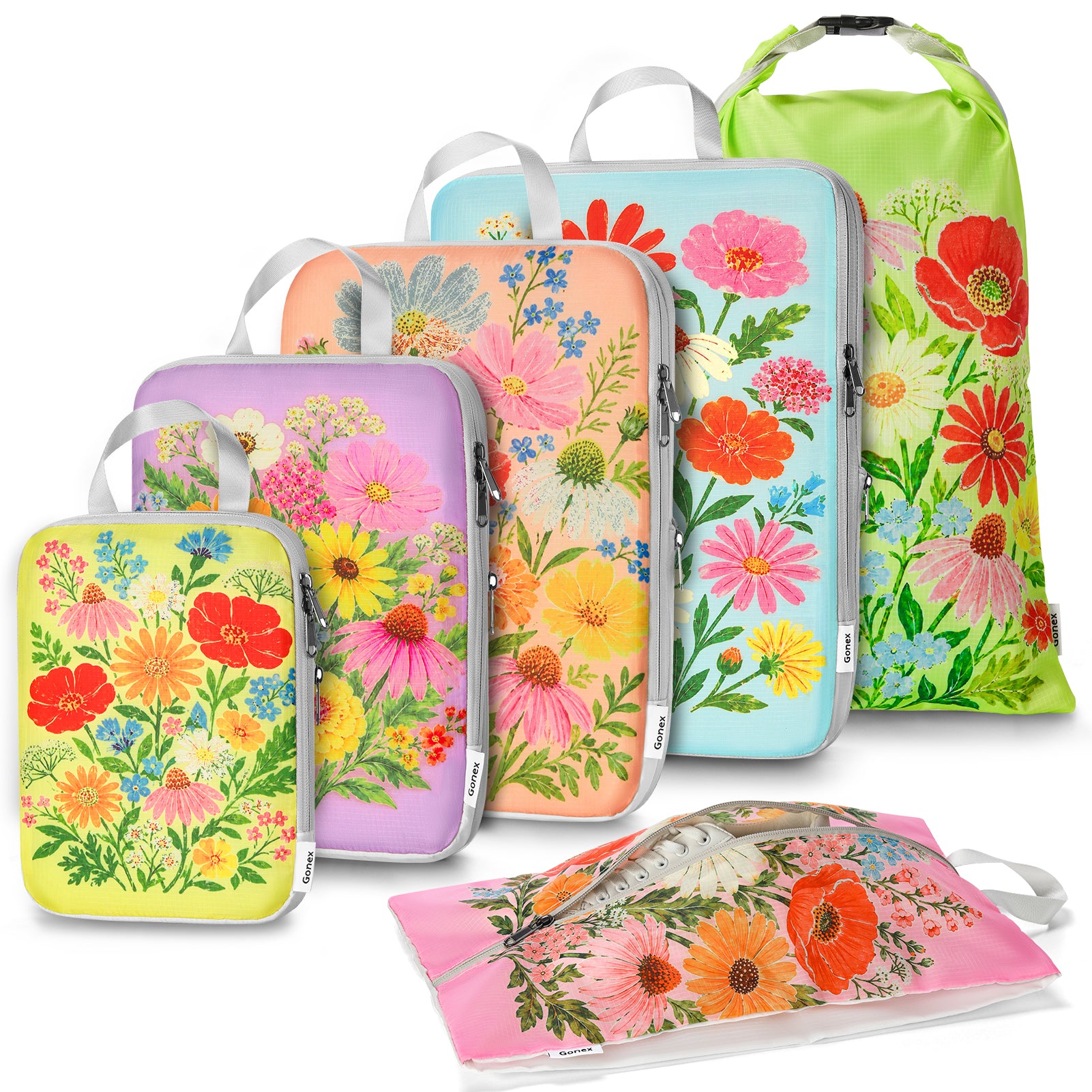 gonex-vintage-floral-compression-packing-cubes-4-piece-set-botanical-print-trave image 1