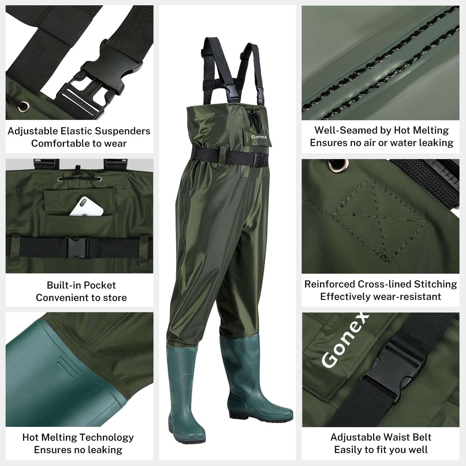 gonex-chest-waders-lightweight-waterproof-fishing-waders-with-boots-size-9-14 image 2