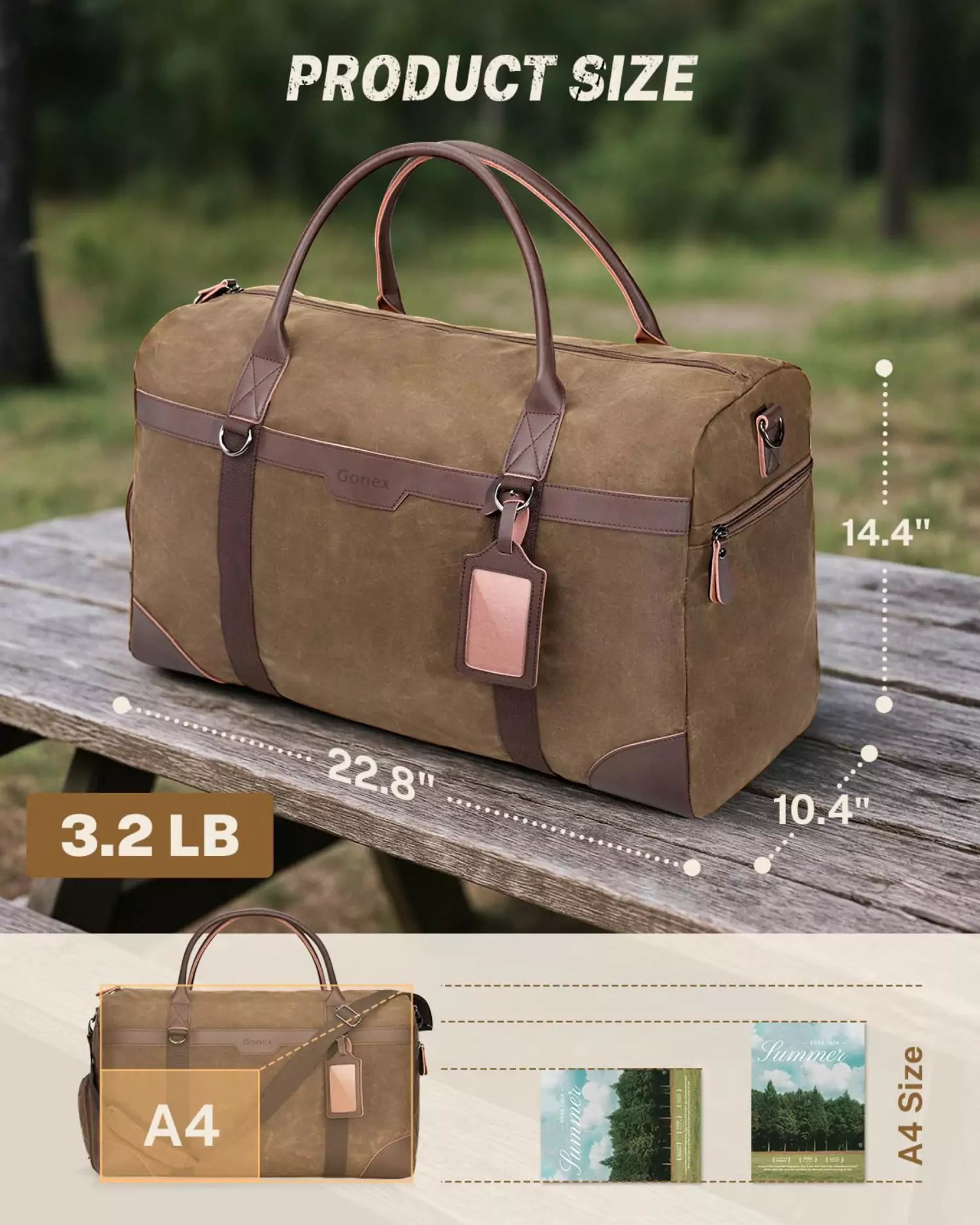 gonex-55l-waxed-canvas-duffle-bag-with-shoes-compartment image 6