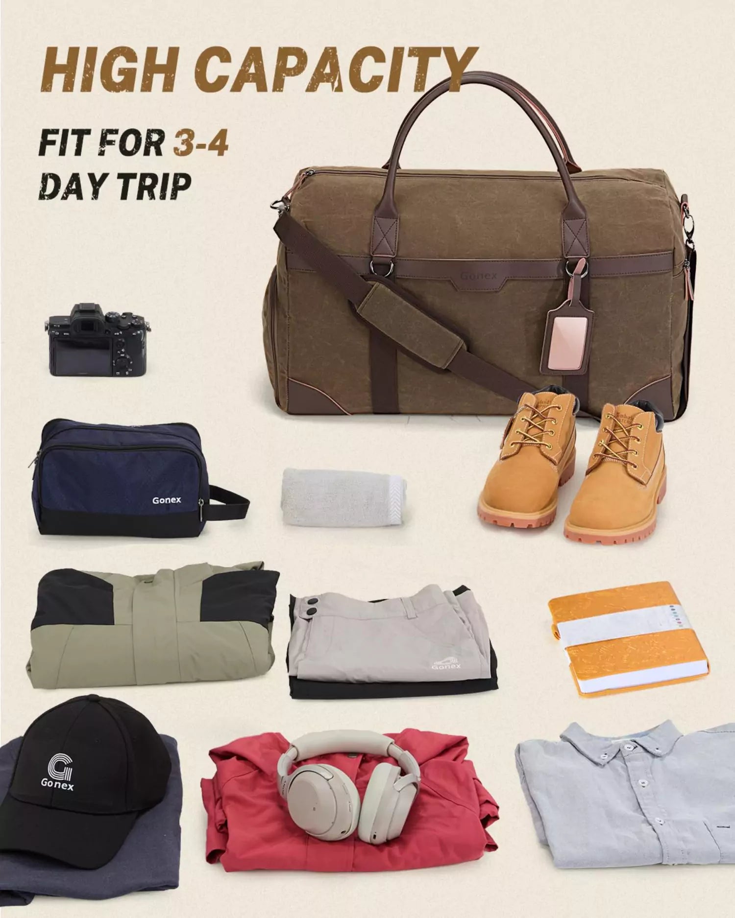 gonex-55l-waxed-canvas-duffle-bag-with-shoes-compartment image 8