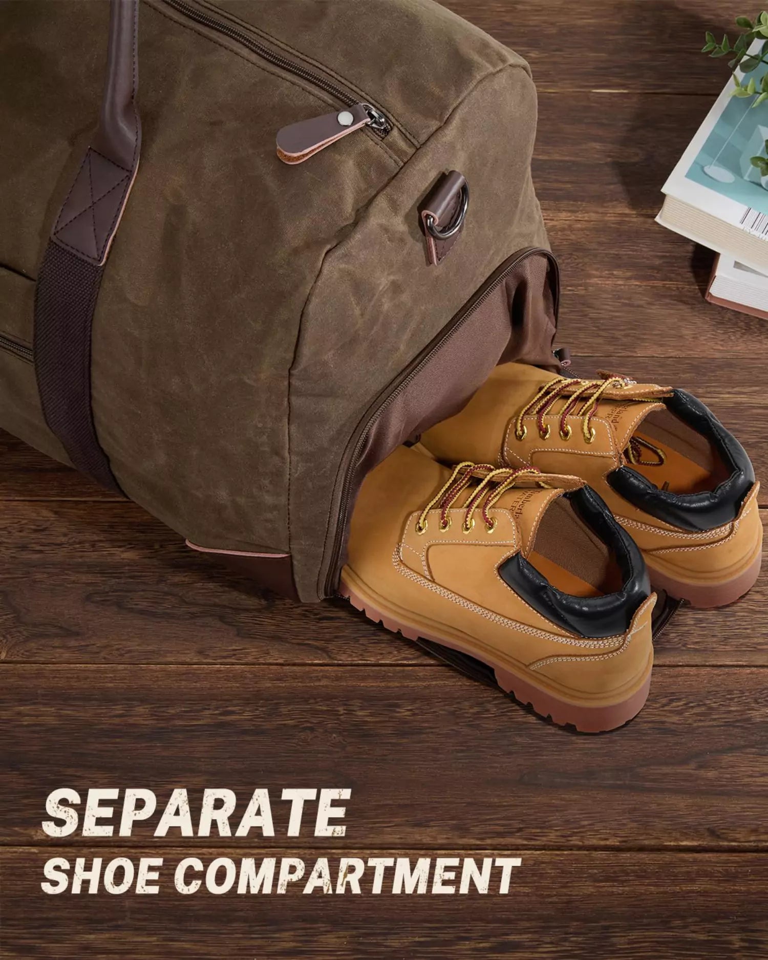 gonex-55l-waxed-canvas-duffle-bag-with-shoes-compartment image 3