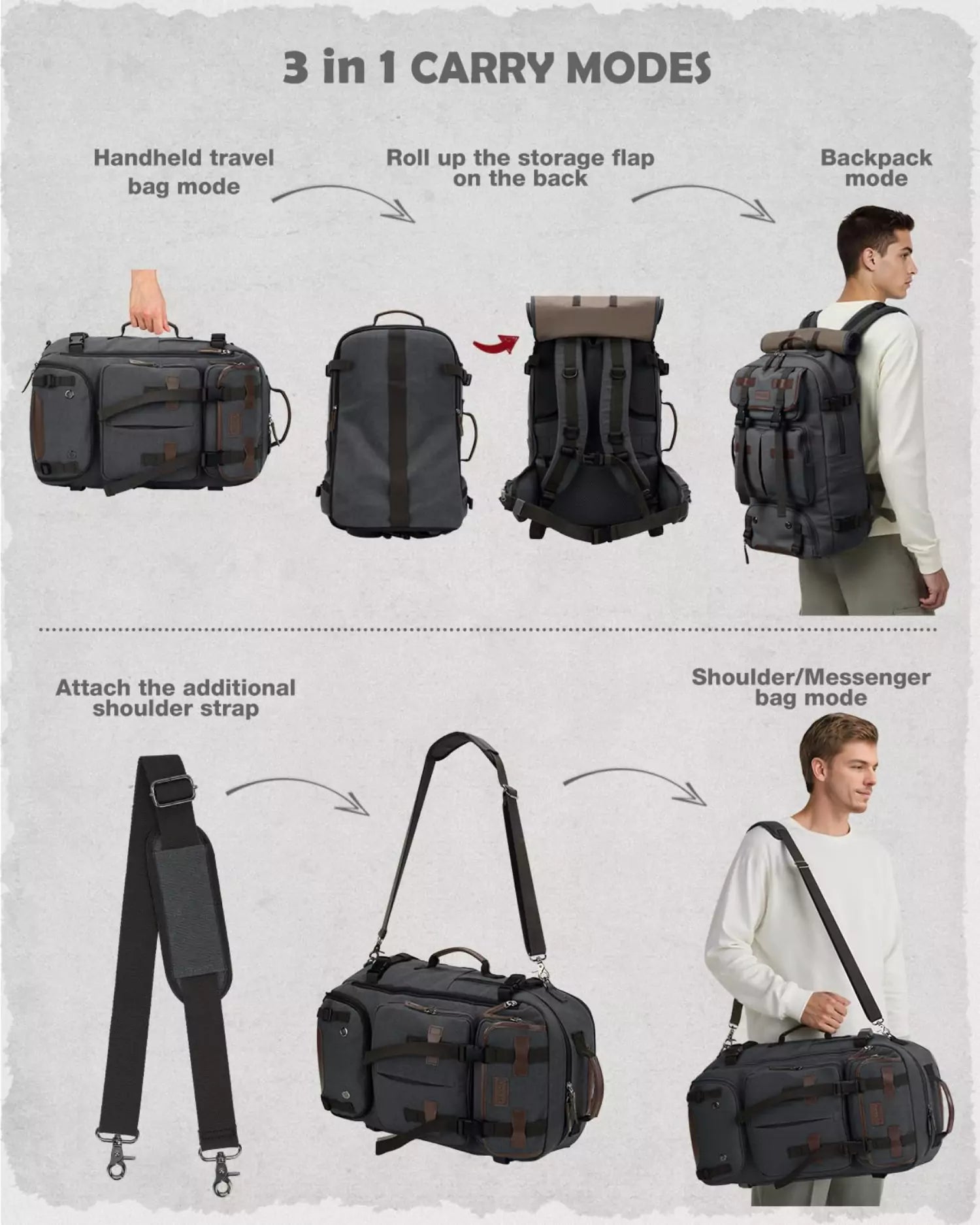 gonex-vintage-canvas-backpack-3-in-1-convertible-travel-bag-40l-45l image 7
