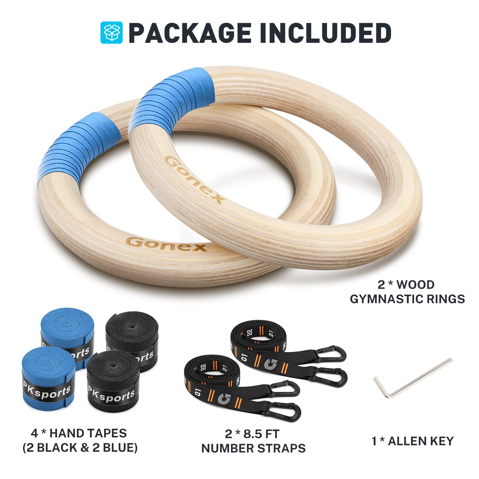 gonex-wooden-gymnastic-rings-with-adjustable-number-straps-and-quick-carabiner image 8