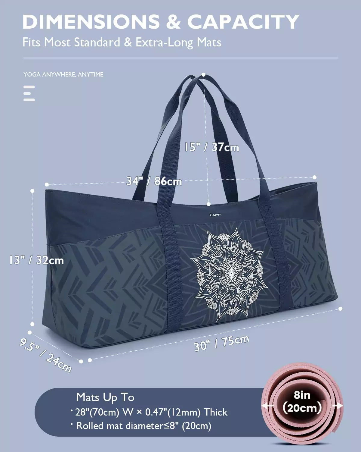 gonex-extra-large-yoga-mat-bag-fits-12mm-mat-blocks-towel-water-bottle-change-of image 6