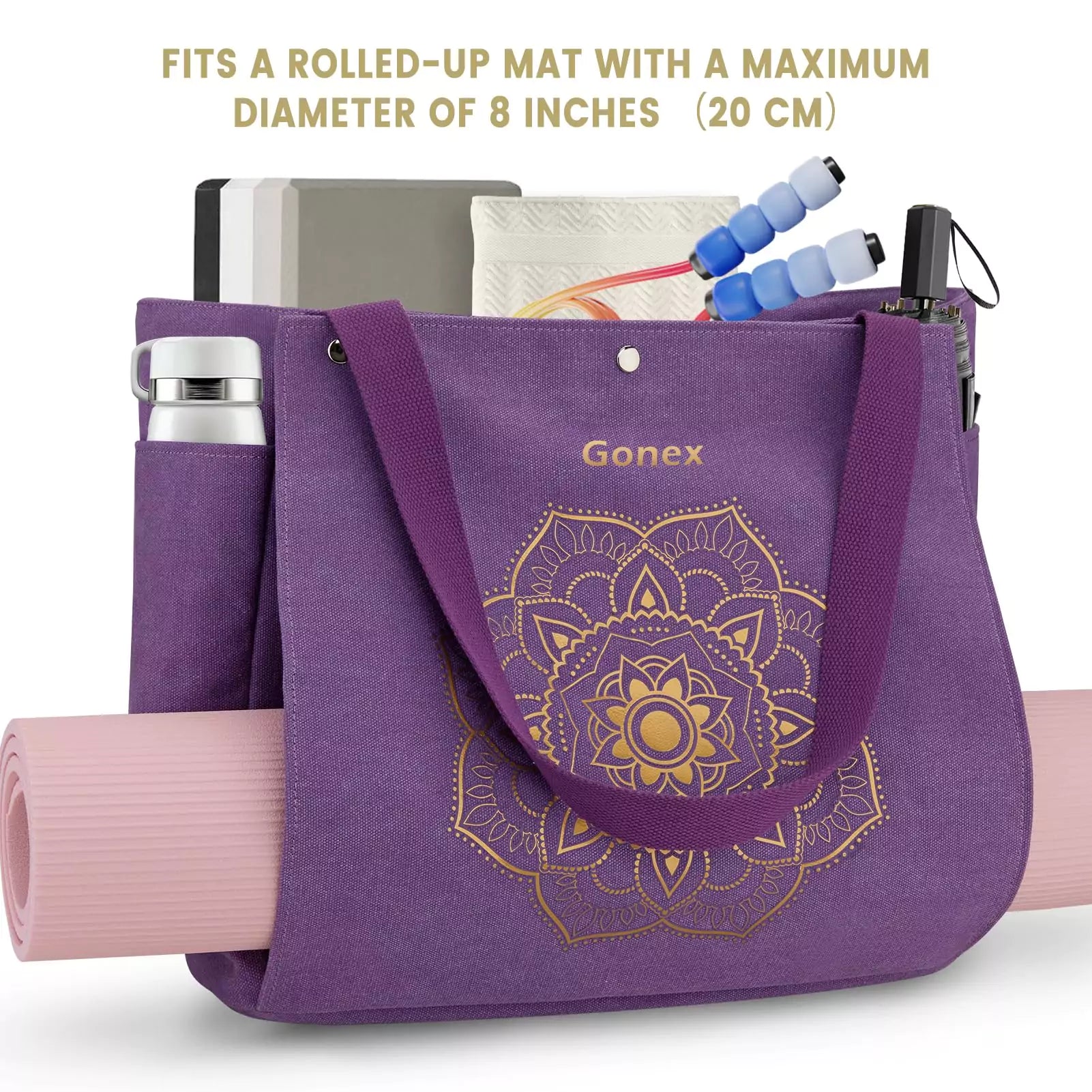 gonex-canvas-yoga-mat-bag-large-fold-out-front-pocket-20x13x5-1-inches-fits-72-m image 5