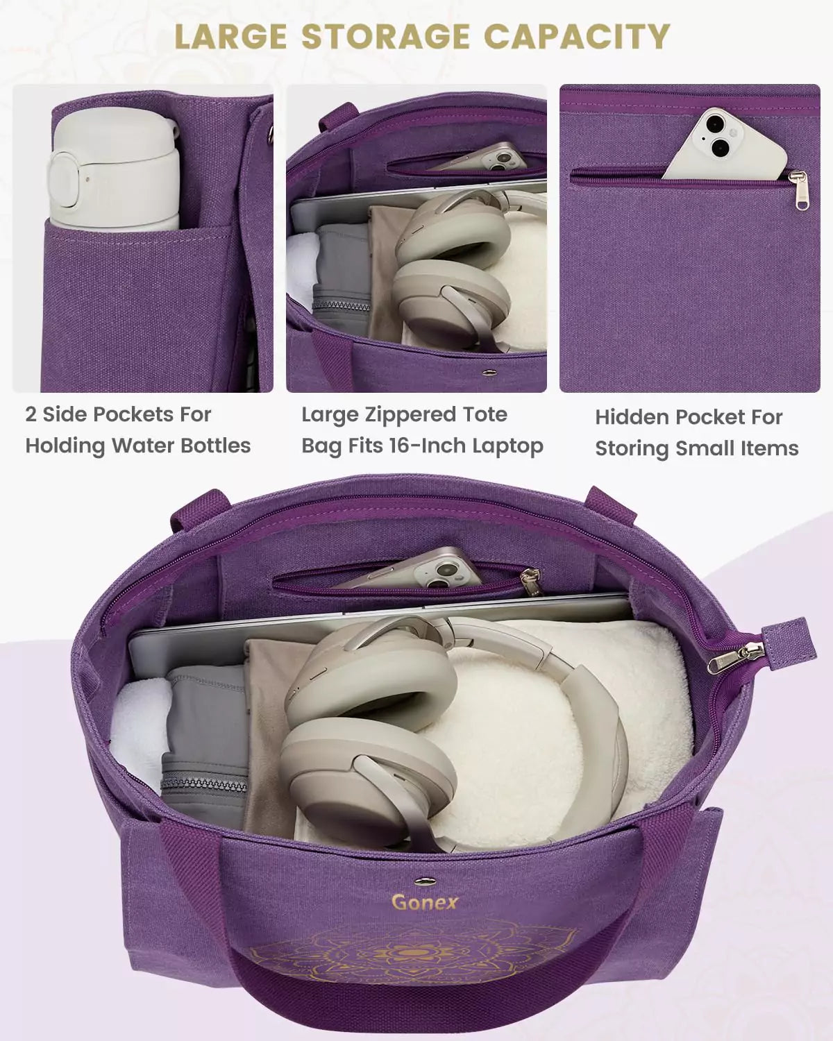 gonex-canvas-yoga-mat-bag-large-fold-out-front-pocket-20x13x5-1-inches-fits-72-m image 7