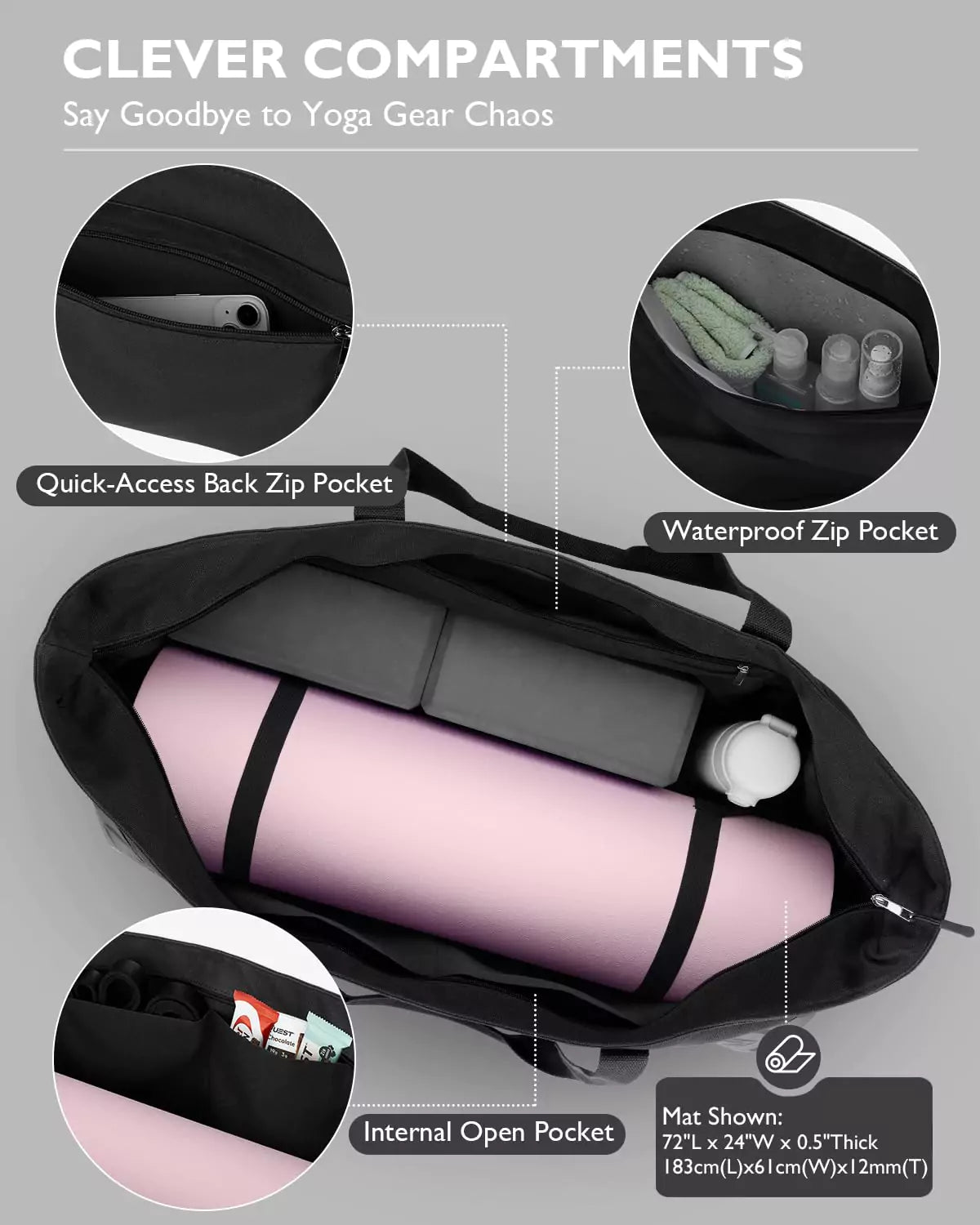 gonex-extra-large-yoga-mat-bag-fits-12mm-mat-blocks-towel-water-bottle-change-of image 3