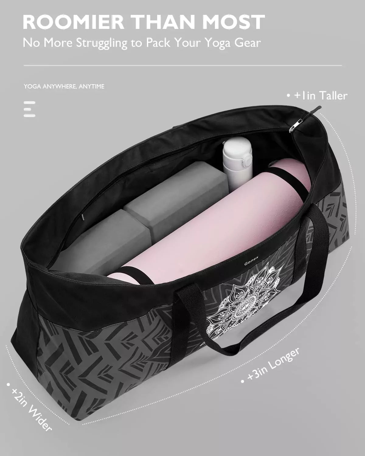 gonex-extra-large-yoga-mat-bag-fits-12mm-mat-blocks-towel-water-bottle-change-of image 4