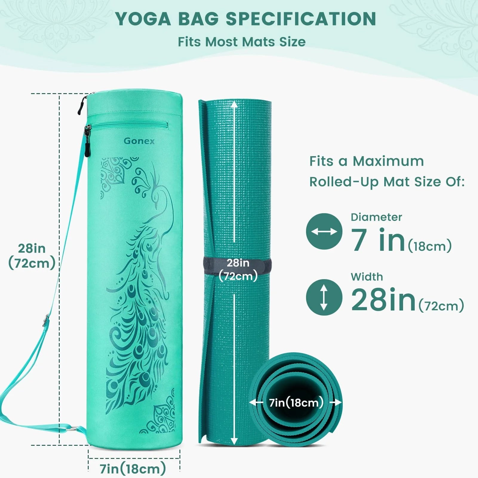 gonex-yoga-mat-bag-with-peacock-pattern-28-x-7-diameter image 7